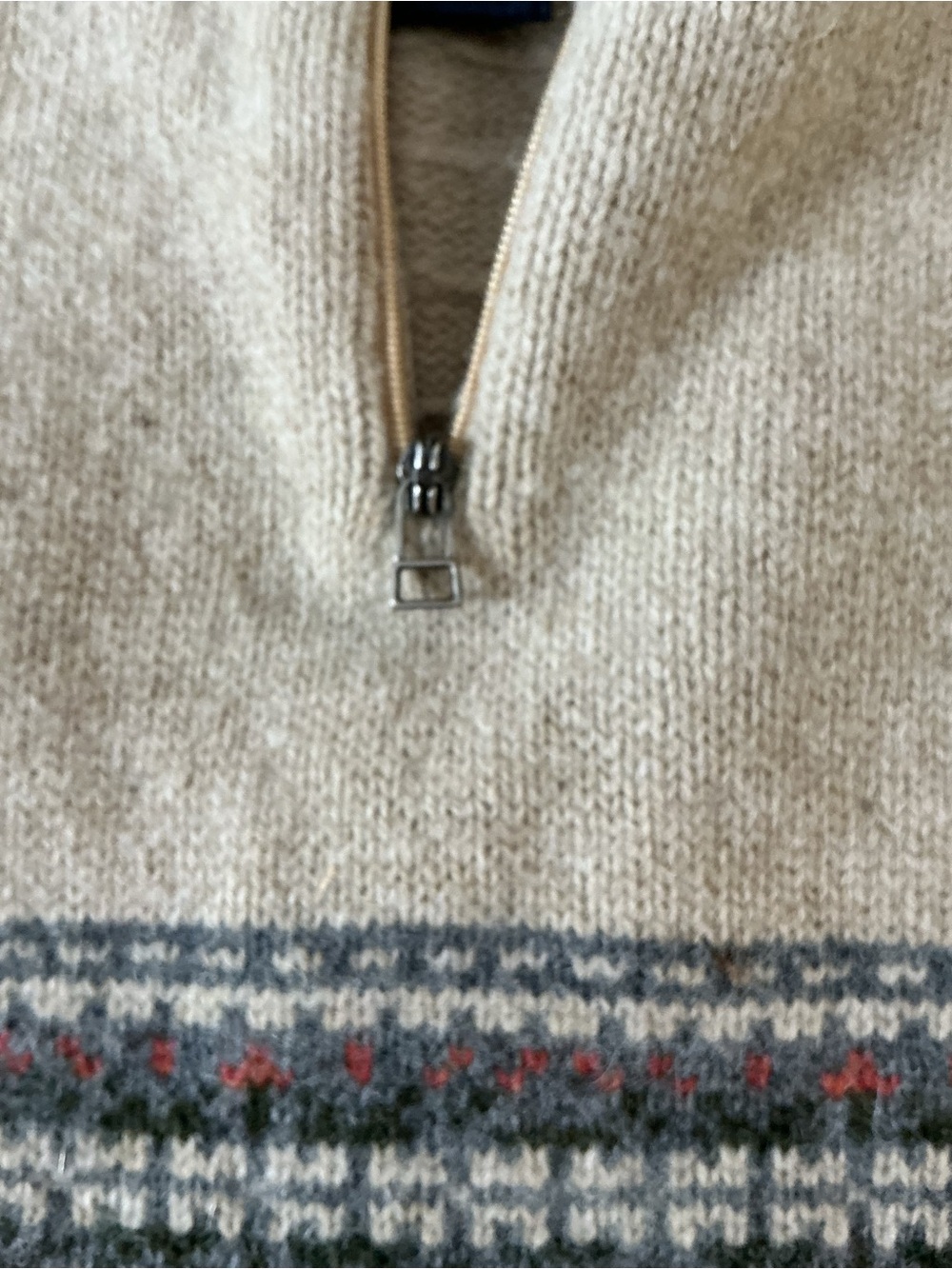Woolrich Women’s Beige Lambswool Quarter Zip Sweater – Fair Isle Knit - Picture 3 of 10